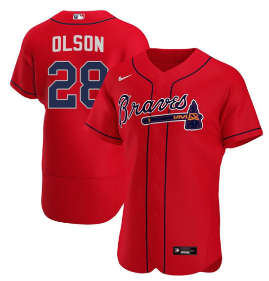 Men's Red Atlanta Braves #28 Matt Olson Flex Base Stitched Baseball Jersey